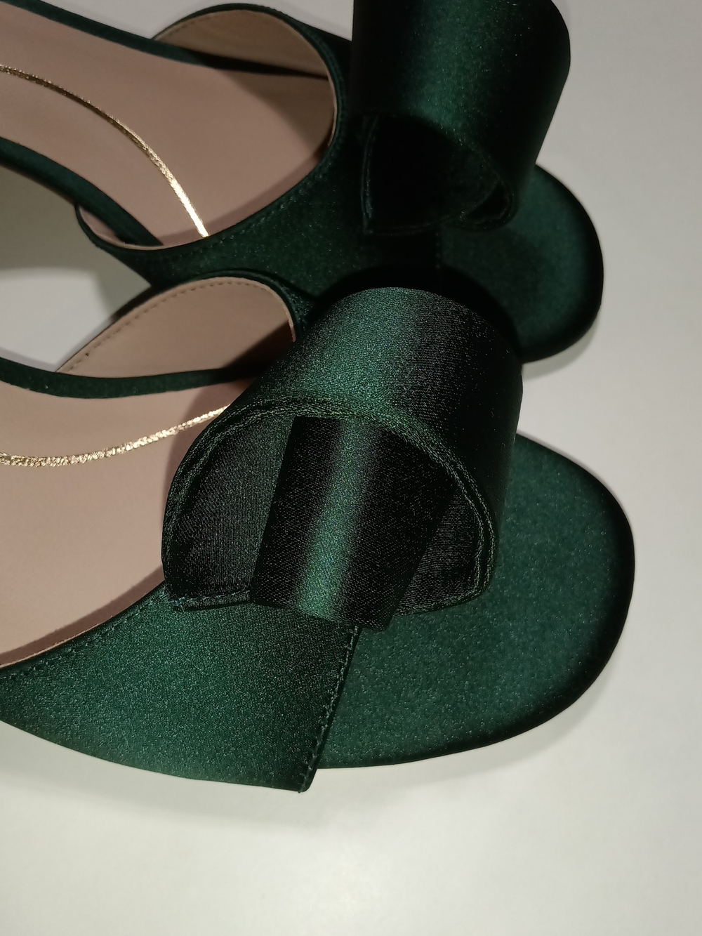 Cole Haan Florette Rainforest Green Satin Bow Ankle-Strap Heels Size 6 - Picture 6 of 13